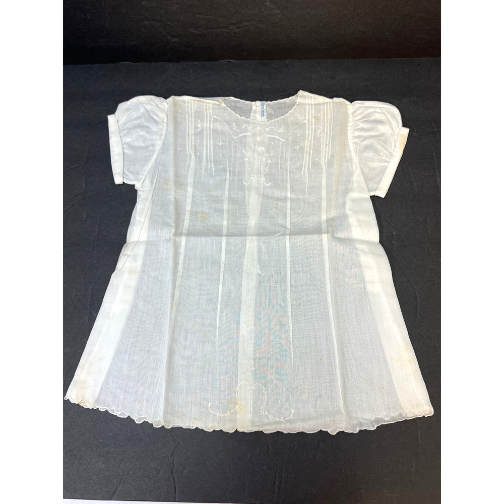 Vtg Infant Baby Dress Ivory Batiste Phillipines Hand Made Pintucked Embroidered